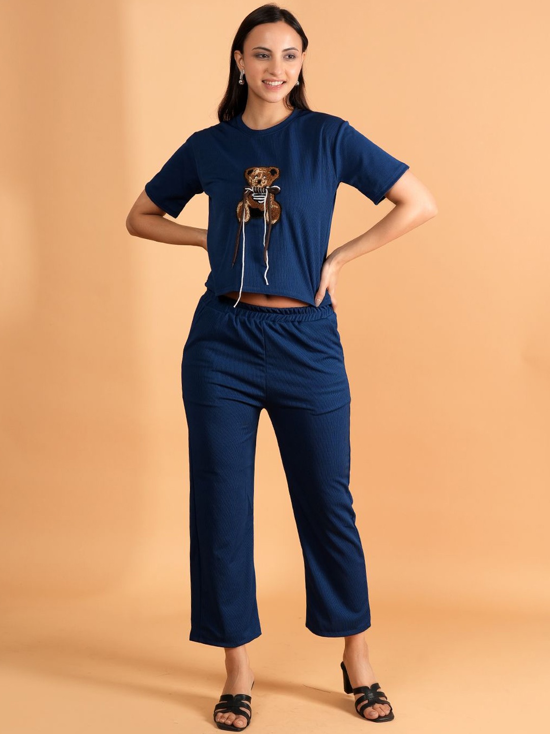 

BAESD Self Design Round Neck Pure Cotton Top & Trousers, Navy blue