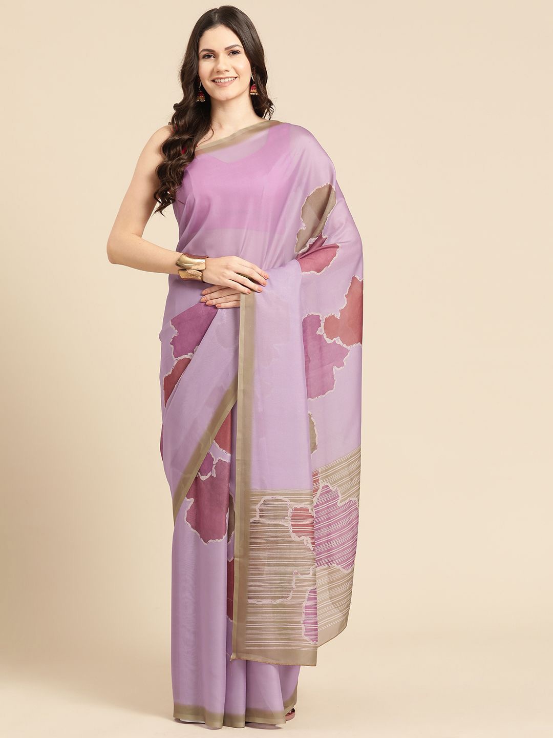 

DIVASTRI Soft Silk Digital Printed Colourblocked Saree, Purple