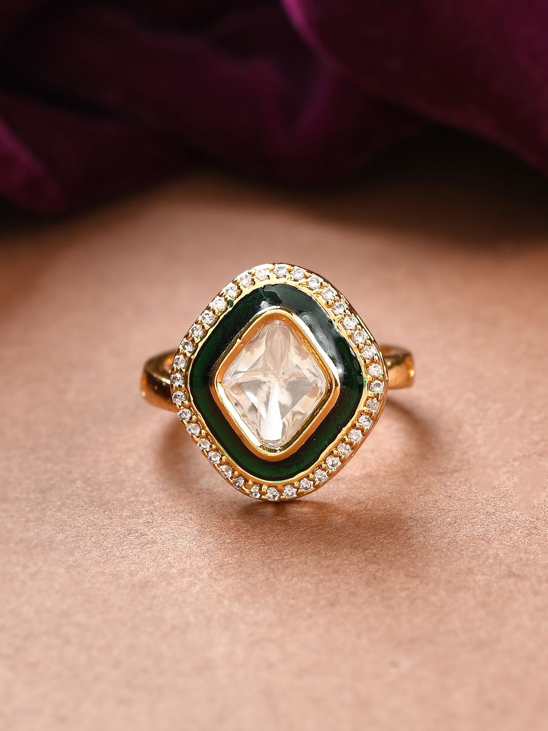 

Voylla Kundan Elegance Royal Radiance Emerald Ring, Gold