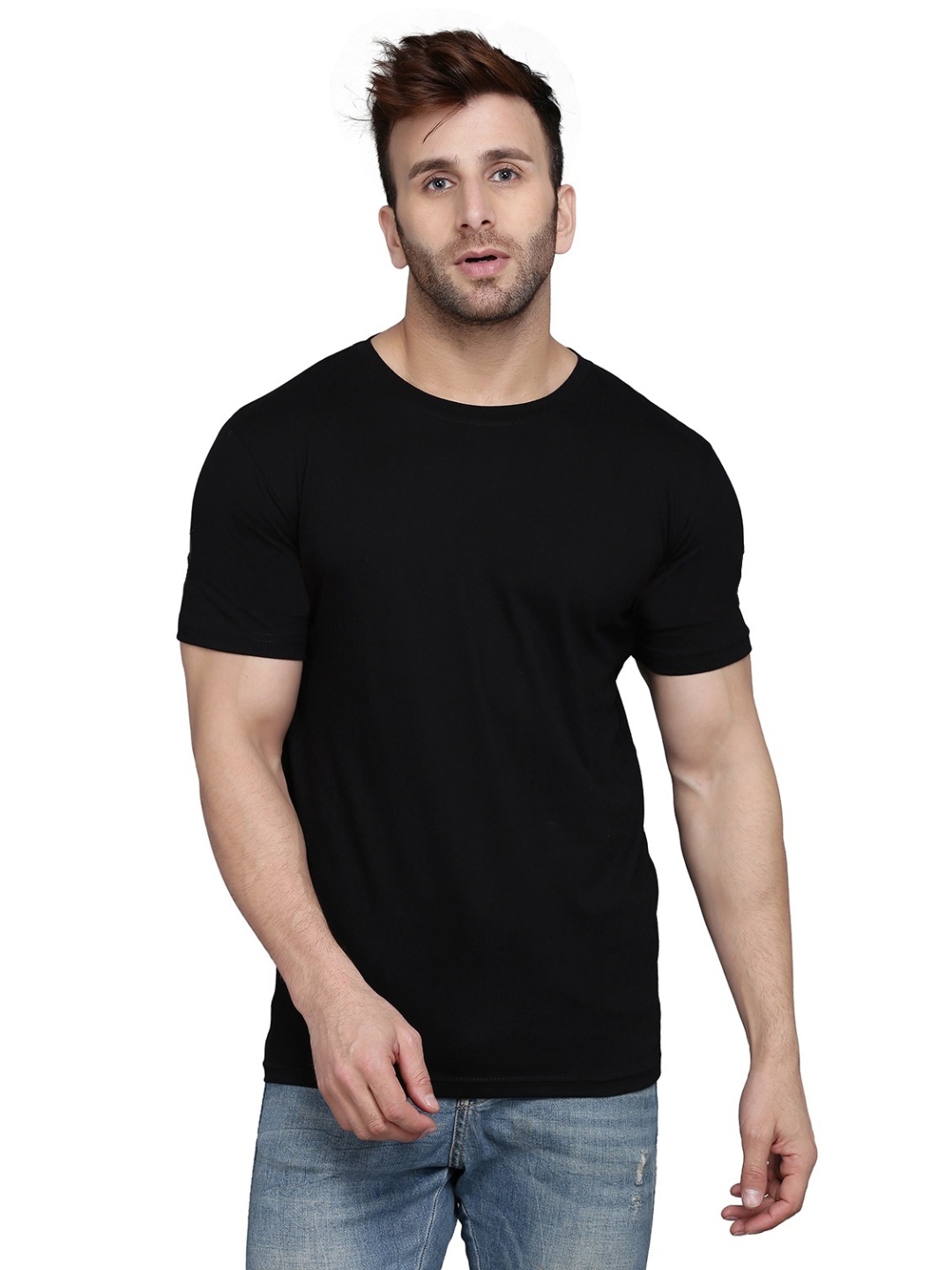 

WOOSTRO Men Pack Of 2 Solid Round Neck Cotton Slim Fit T-shirts, Black