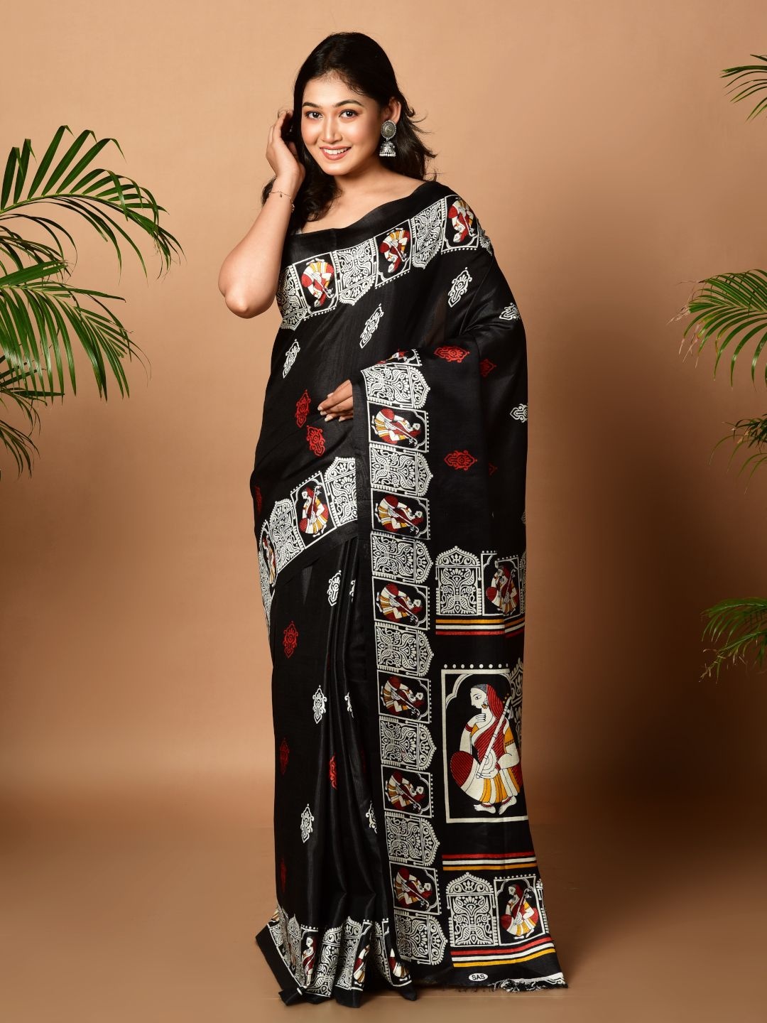 

Laa Calcutta Ethnic Motifs Printed Pure Silk Saree, Black