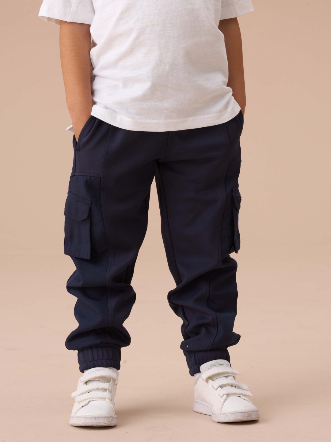 

Angel & Rocket Boys Frank Panelled Mix Fabric Joggers, Navy blue