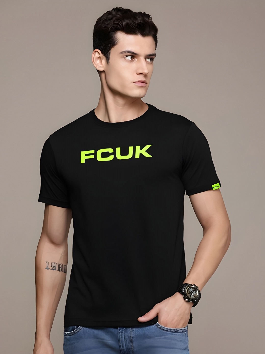 

Krimmple Men Typography Printed Round Neck Cotton T-shirt, Black