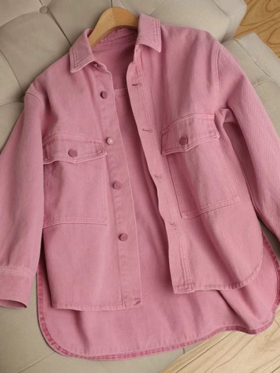 

MADE FOR HER LABEL Women Washed without Longline Denim Jacket, Pink