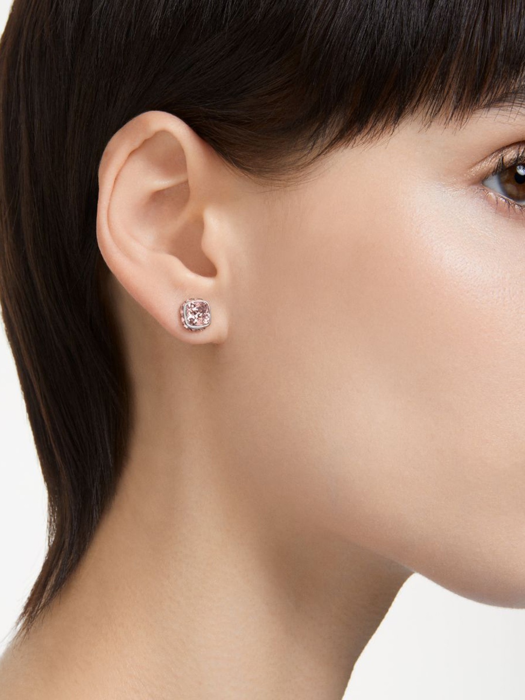 

SWAROVSKI BIRTHSTONE Rhodium-Plated Crystal Stone Studded Square Shaped Studs, Silver