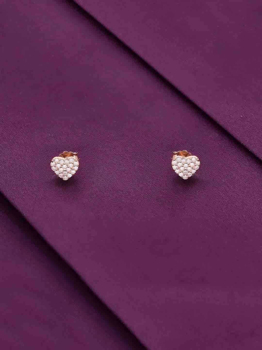 

KAI JEWEL 92.5 Sterling Silver Rose Gold-Plated CZ-Studded Heart Shaped Minimalistic Studs