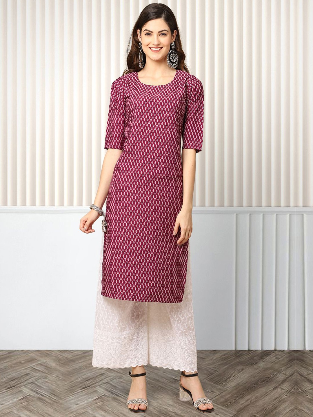 

Moda Rapido Ethnic Motifs Printed Round-Neck Straight Kurta, Maroon