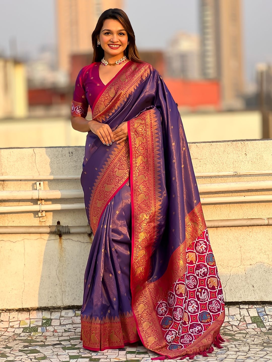 

Mitera Woven Design Zari Tissue Patola Saree, Violet