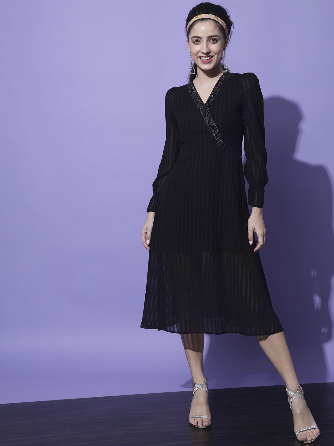 

Moda Rapido Georgette Midi Dress, Black