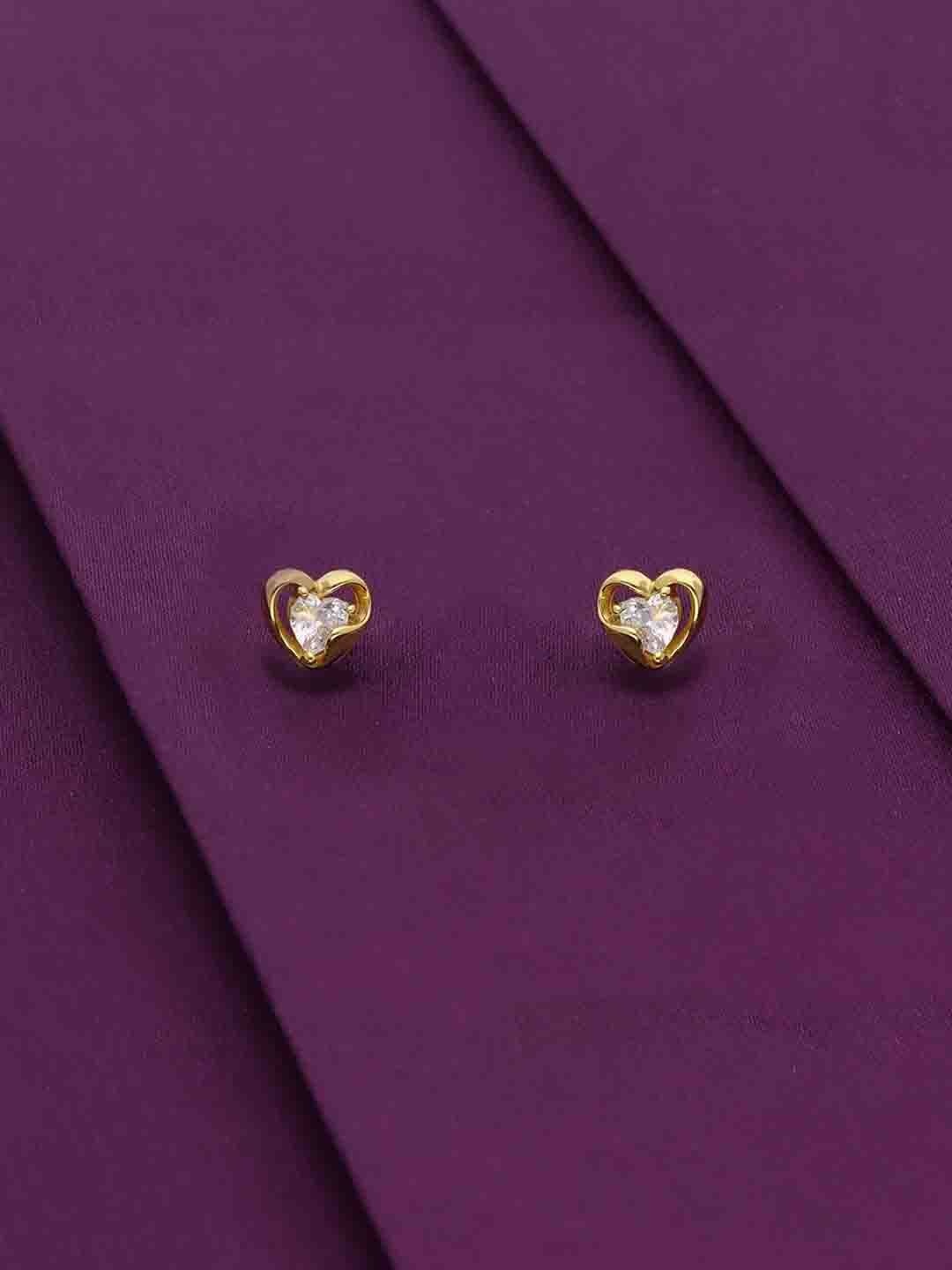 

KAI JEWEL 92.5 Sterling Silver Gold-Plated CZ-Studded Heart Shaped Minimalistic Studs