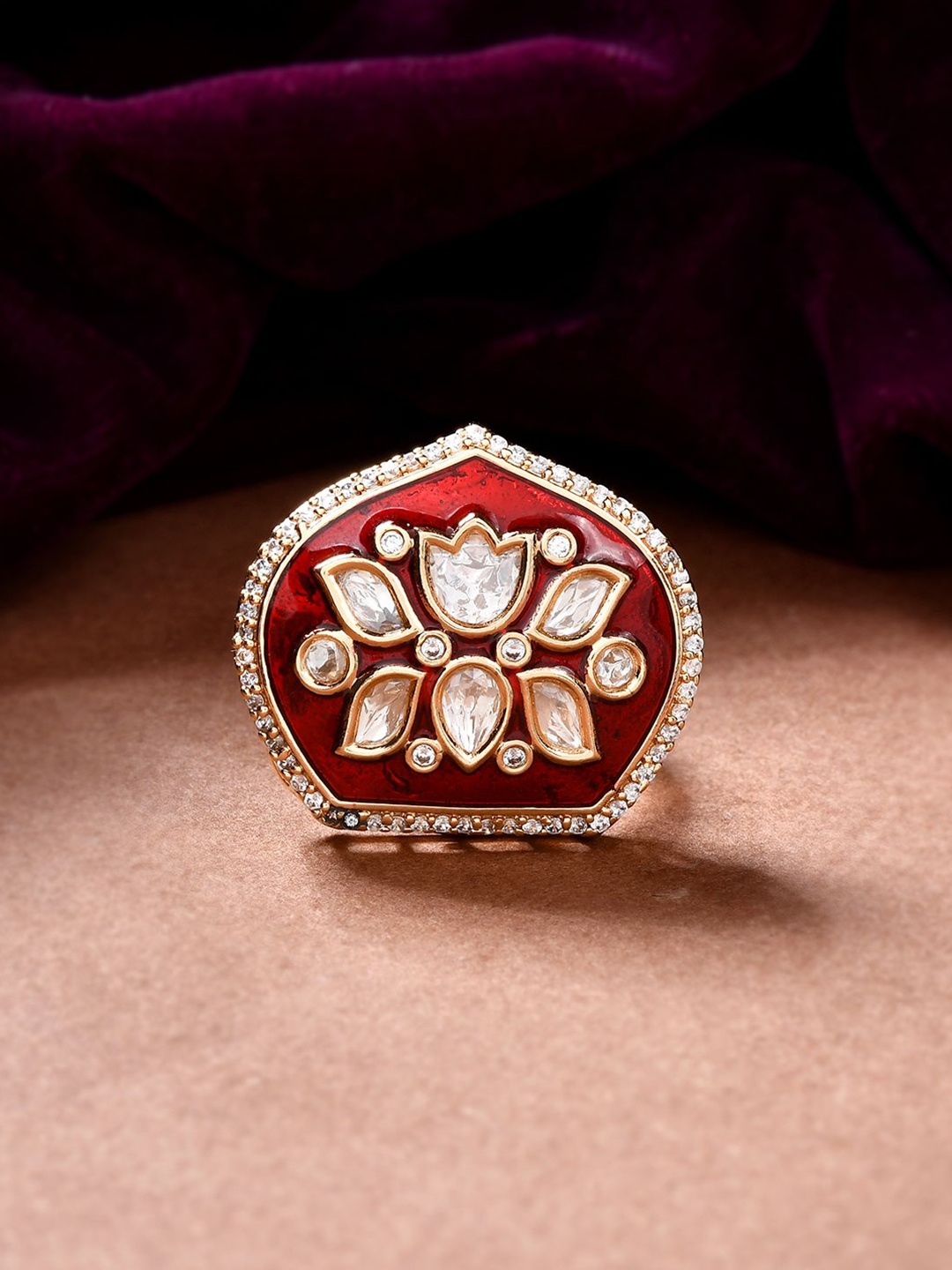 

Voylla Kundan Elegance Shahi Kesar Ring, Gold