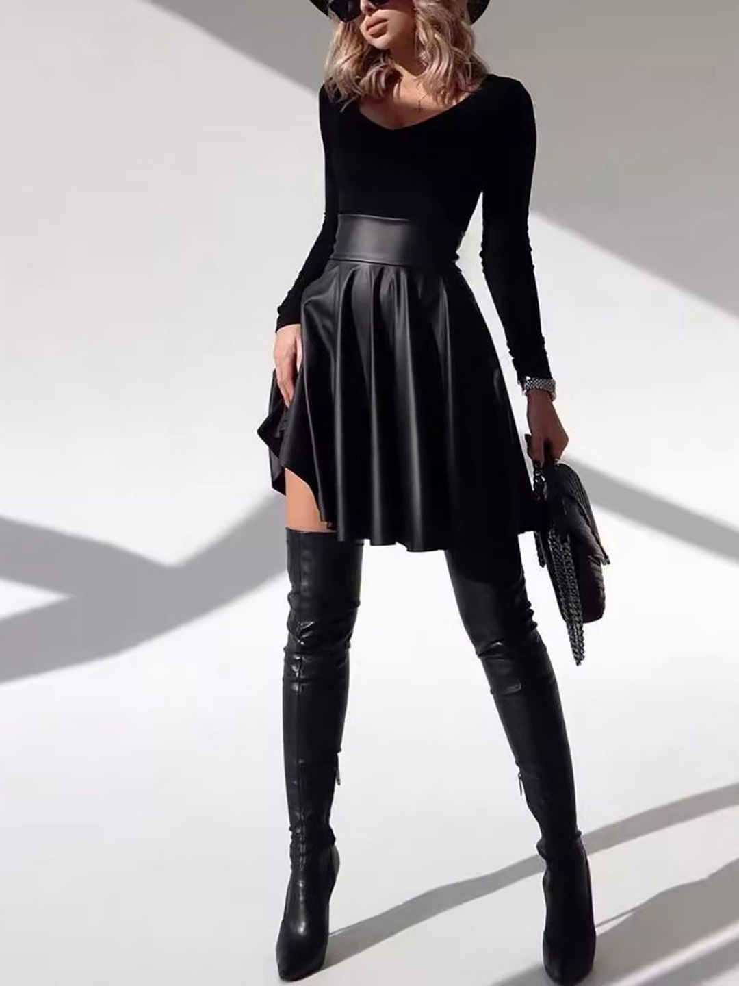 

StyleCast x Revolte Flared Above Knee Skirt, Black