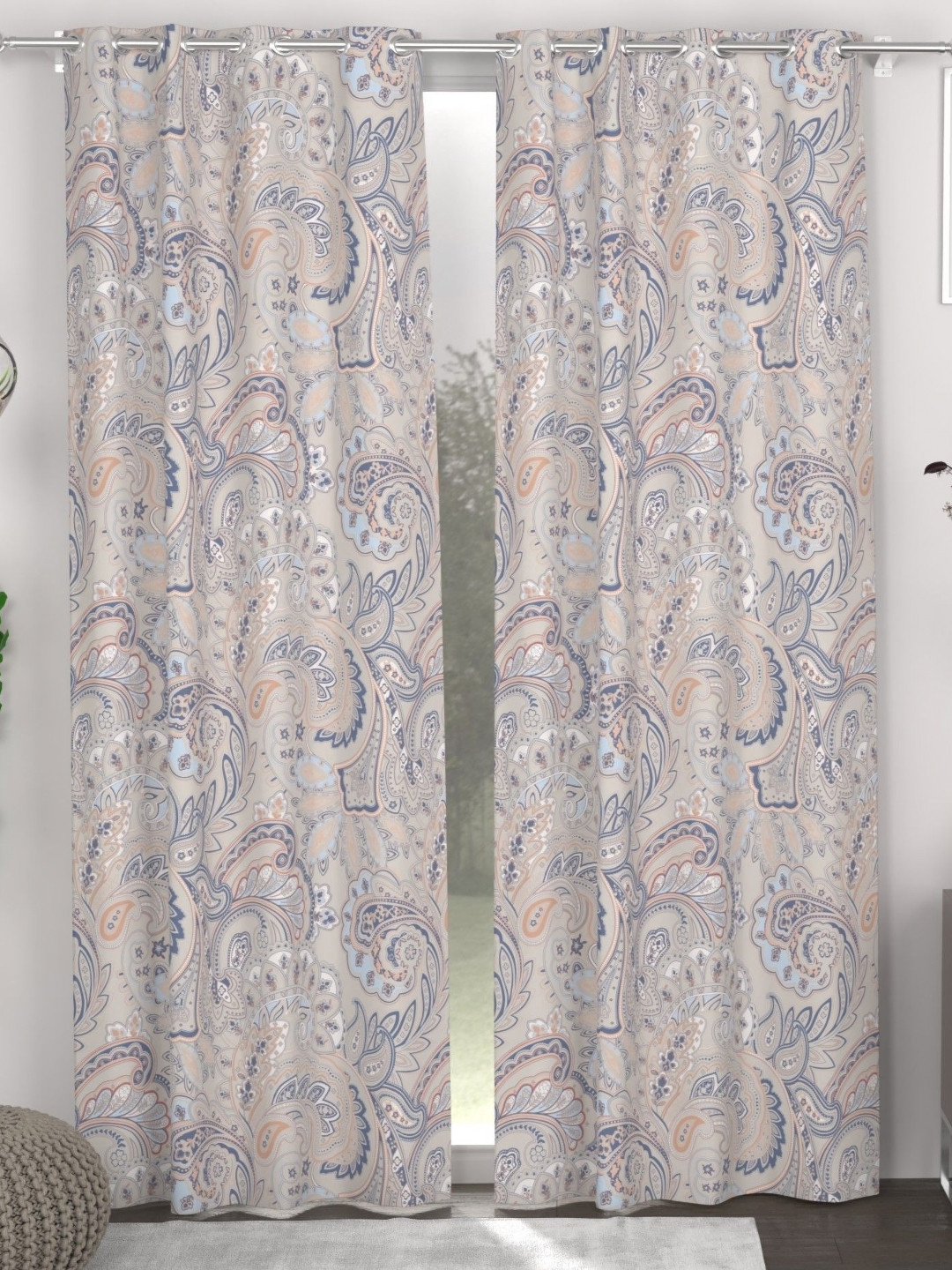 

CHHAVI INDIA Peach-Coloured & Navy Blue 2 Pieces Ethnic Motifs Printed Door Curtain