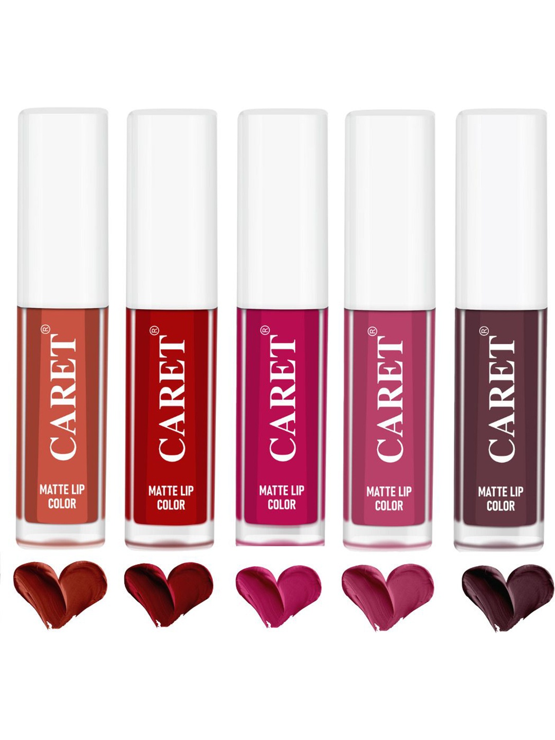

CARET ORGANIC Set Of 5 Super-Pigmented Liquid Matte Lipsticks - 2 ml Each - 6-3-5-8-7, Pink