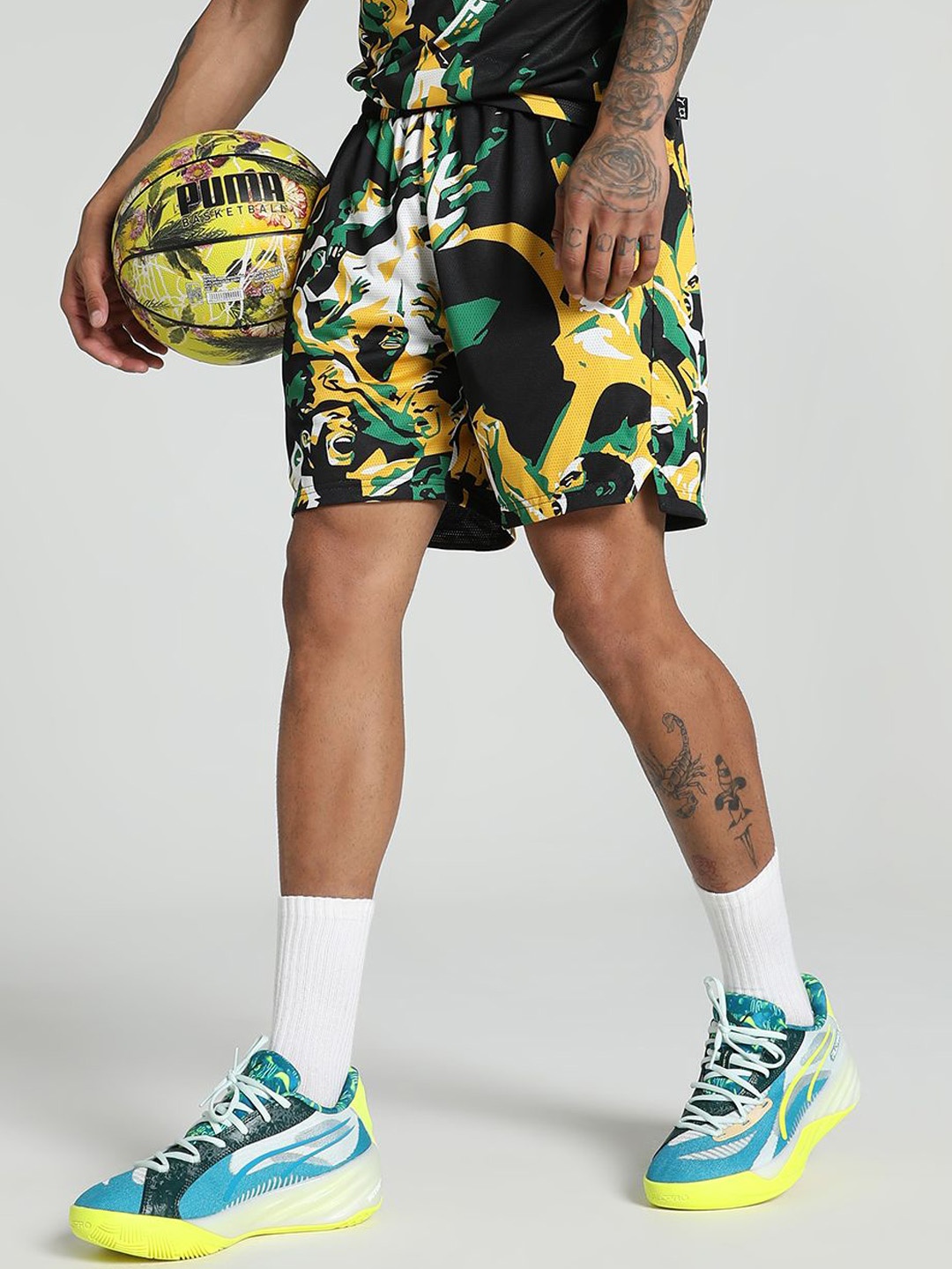 

Puma Rival Rage All-Over Men's Printed Basketball Shorts, Green
