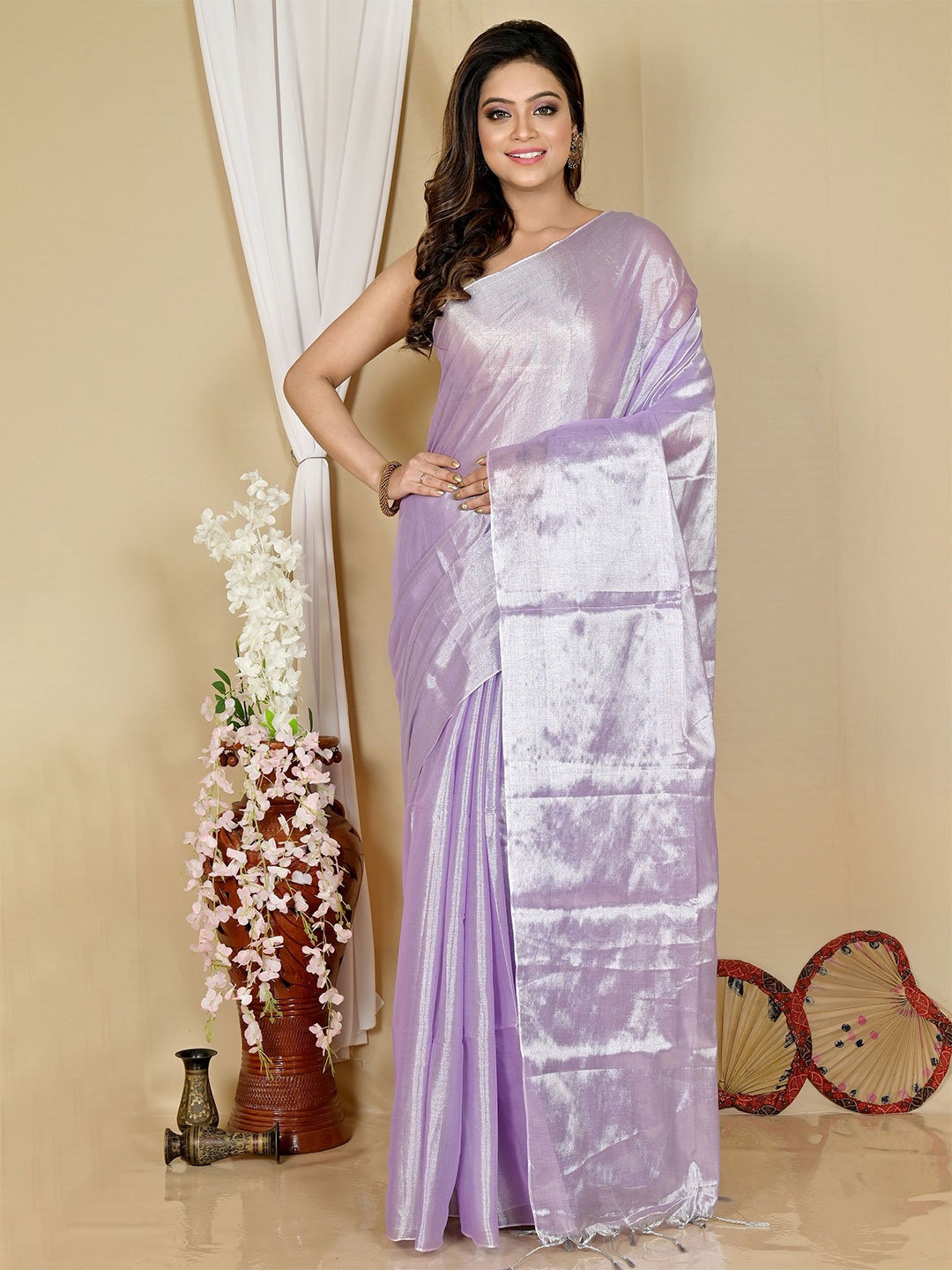

DipDiya Pure Cotton Handloom Taant Saree, Silver