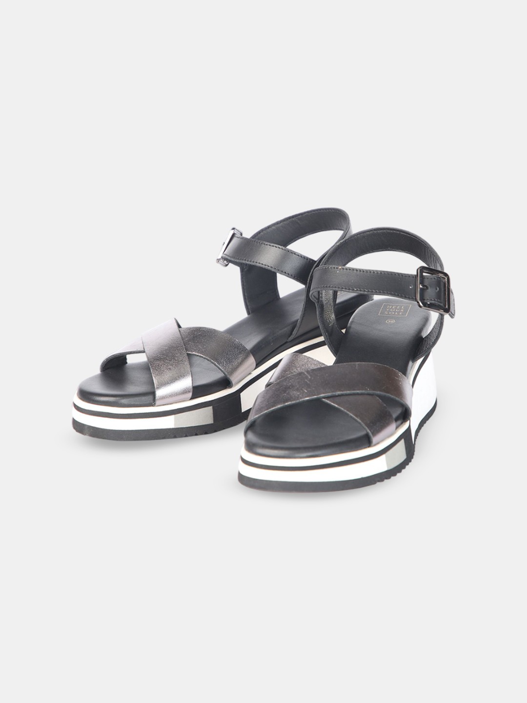 

HEEL YOUR SOLE Women Colourblocked Open Toe Flats with Buckles, Black
