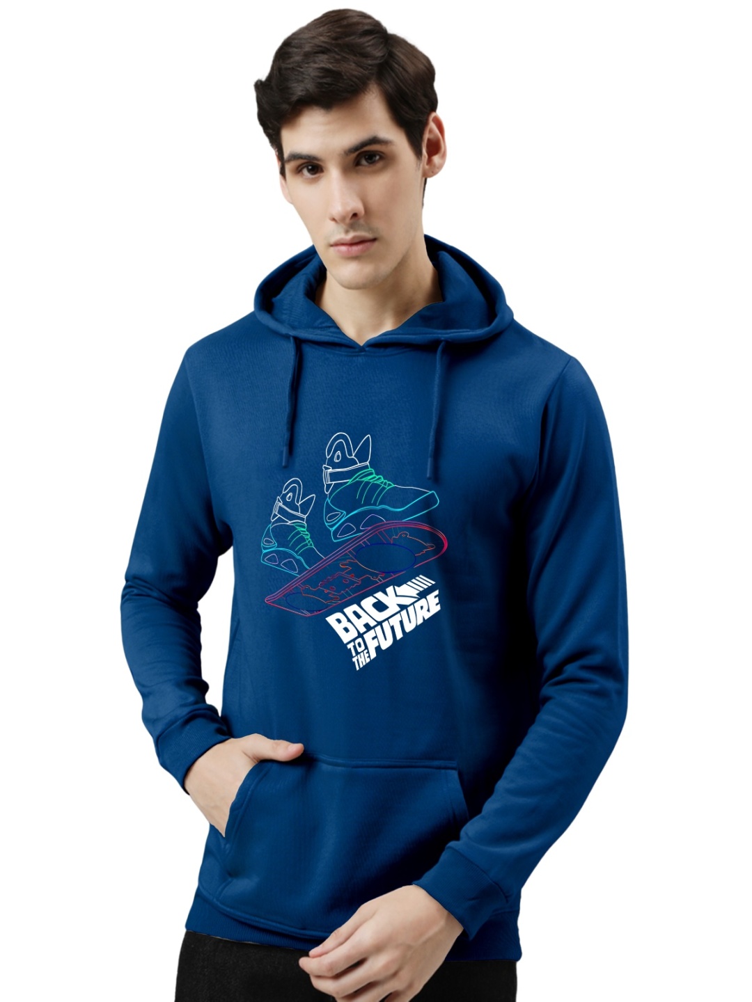 

ADRO Men Printed Hooded Pure Cotton Sweatshirt, Blue