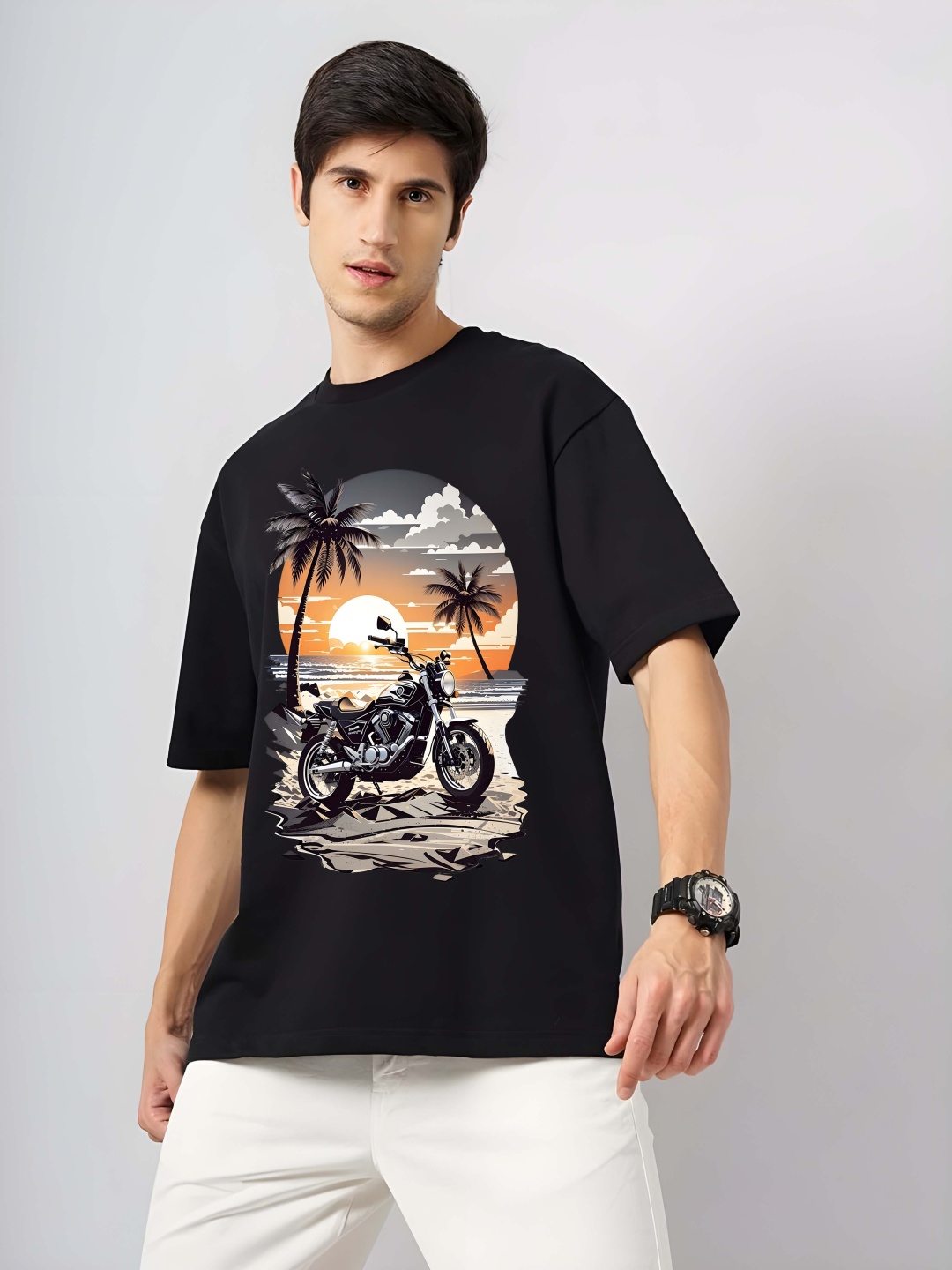 

Krimmple Men Graphic Printed Round Neck Cotton Relaxed Fit T-shirt, Black