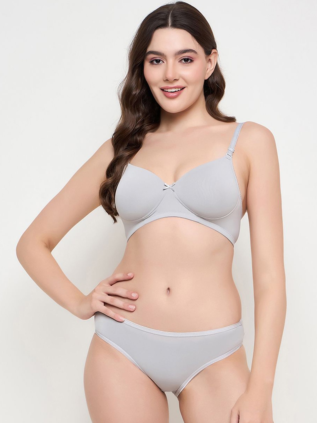 

Clovia Padded Non-Wire Full Coverage Lingerie Set COMBP0T0132B, Grey