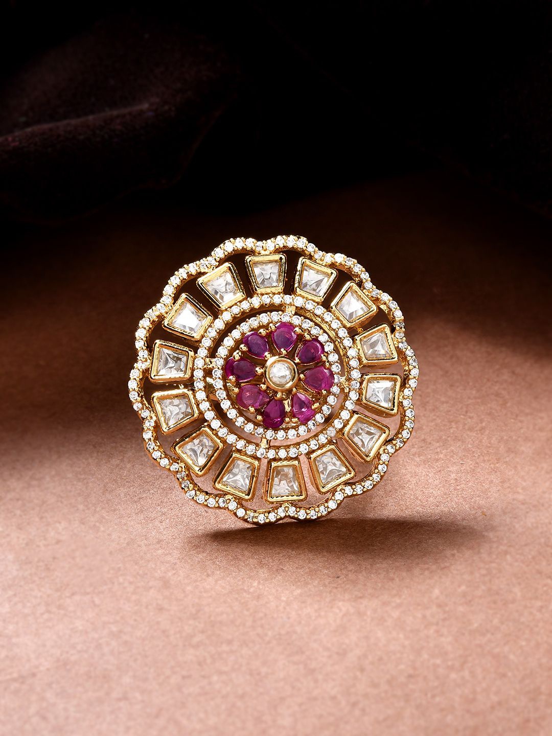 

Voylla Kundan Opulance Royal Bloom Ring, Gold
