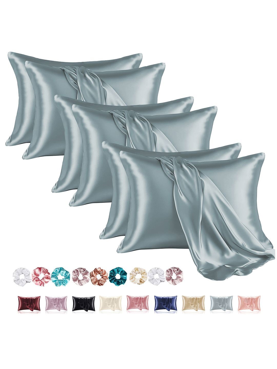 

Kuber Industries Grey 6 Pieces Satin Rectangle Pillow Covers