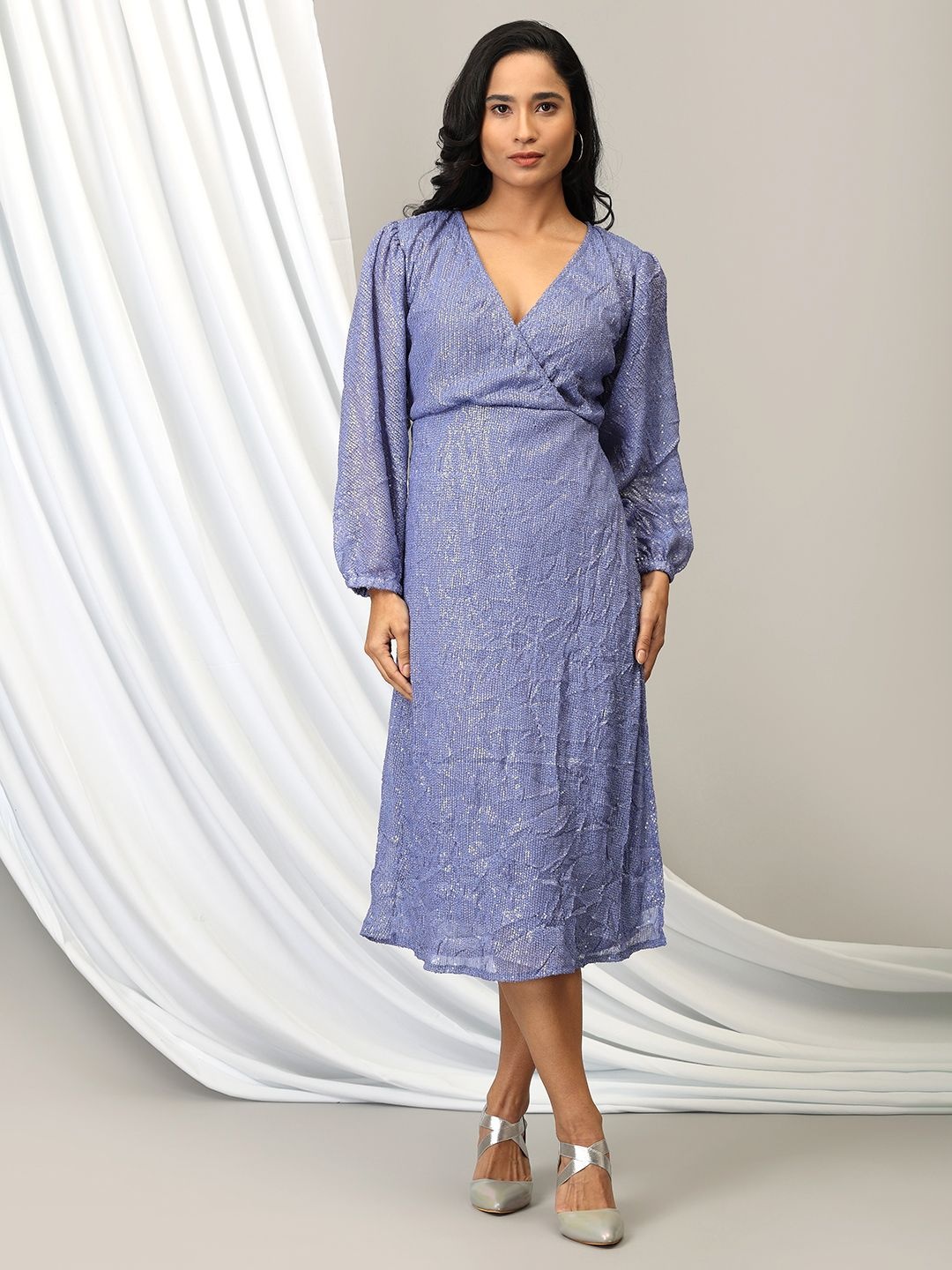 

The Woman Store Self Design V-Neck Wrap Midi Dress, Lavender