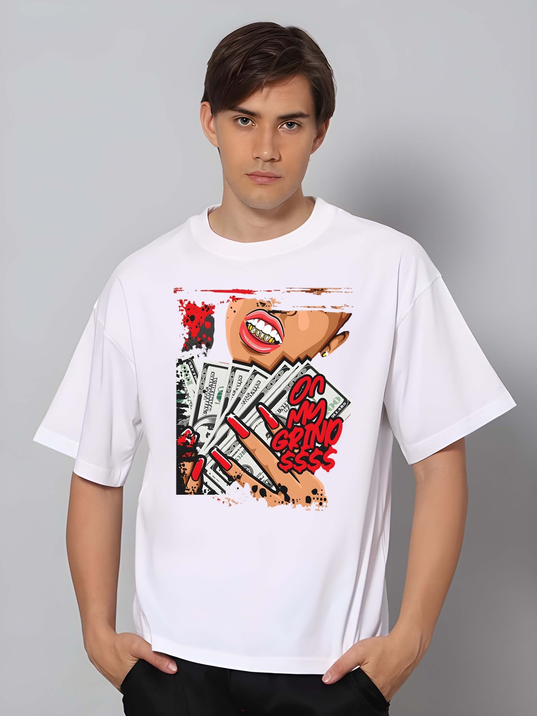 

Krimmple Men Drop-Shoulder Sleeves Pure Cotton T-shirt, White