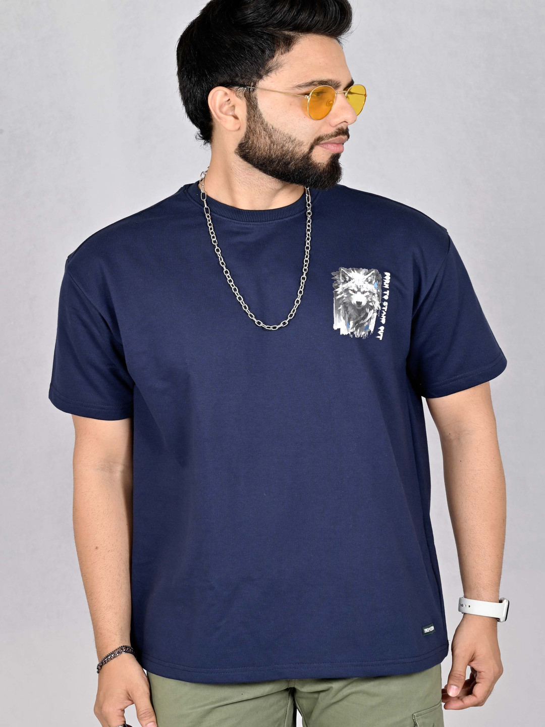 

THE NOMHERD Men Printed Tropical Applique T-shirt, Blue
