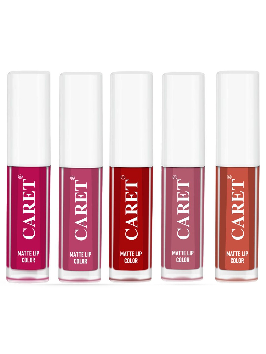 

CARET ORGANIC Set Of 5 Super-Pigmented Liquid Matte Lipsticks - 2 ml Each -5-8-3-2-6, Pink