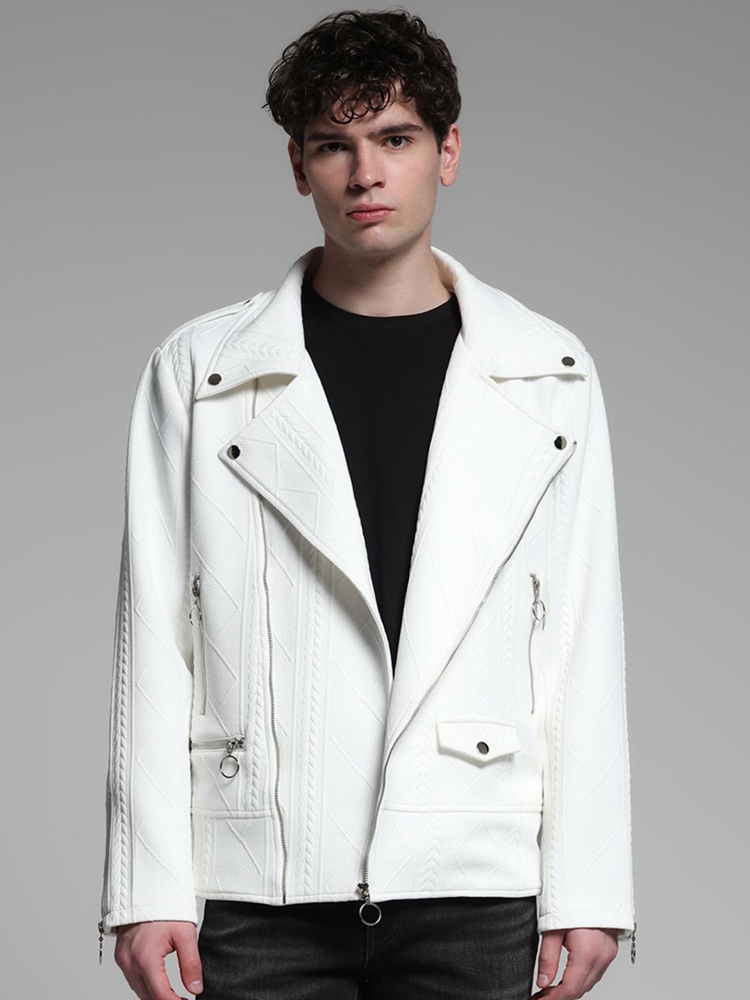 

Jack & Jones Men Lapel Collar Solid Casual Tailored Jacket, White