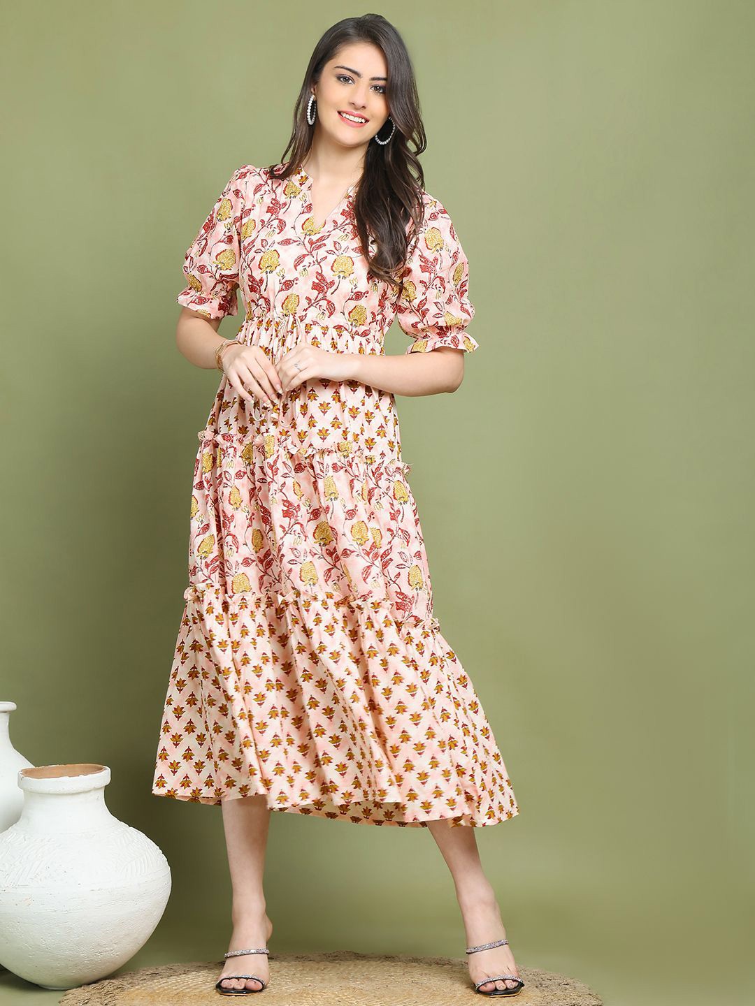 

Claura Floral Print Pure Cotton Maxi Midi Dress, Pink