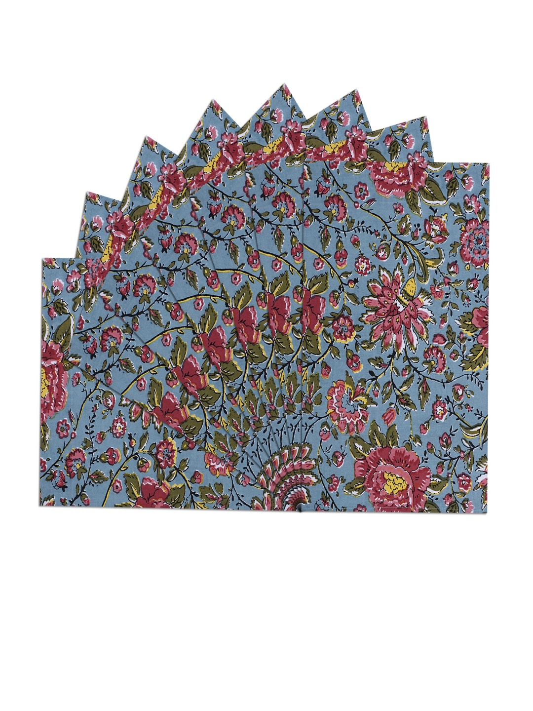 

Texstylers Red & Blue 8 Pieces Floral Printed Cotton Table Placemats