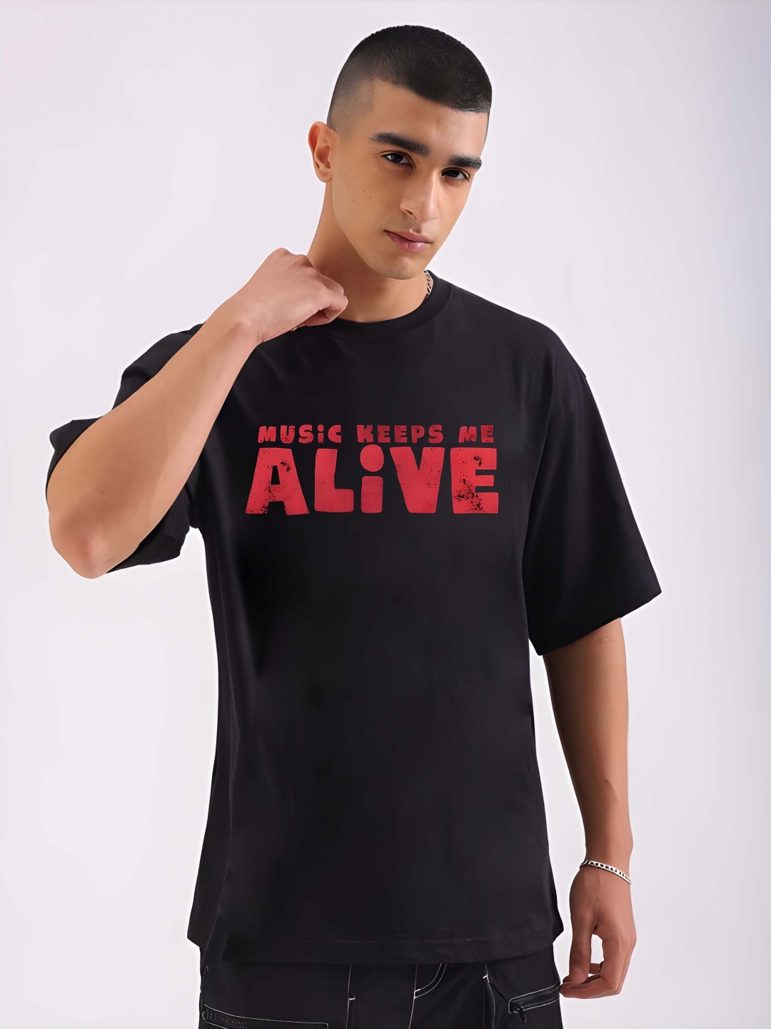 

Krimmple Men Graphic Printed Round Neck Cotton Relaxed Fit T-shirt, Black