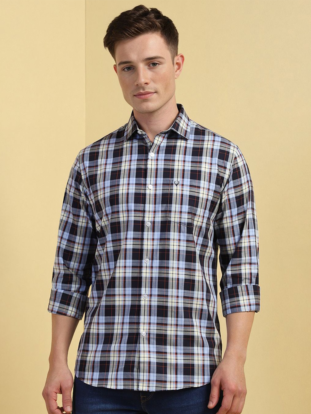 

Allen Solly Men Spread Collar Tartan Checked Cotton Casual Shirt, Black