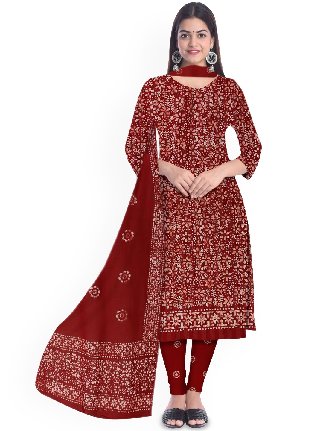 

Farooq Dyeing Floral Printed Batik Pure Cotton Unstitched Dress Material, Red