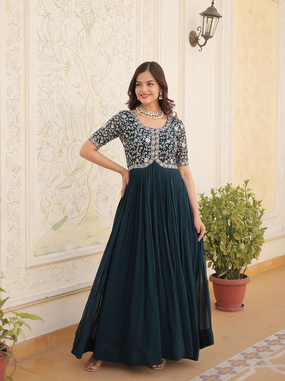 

FVD Embroidered Maxi Ethnic Dress, Teal