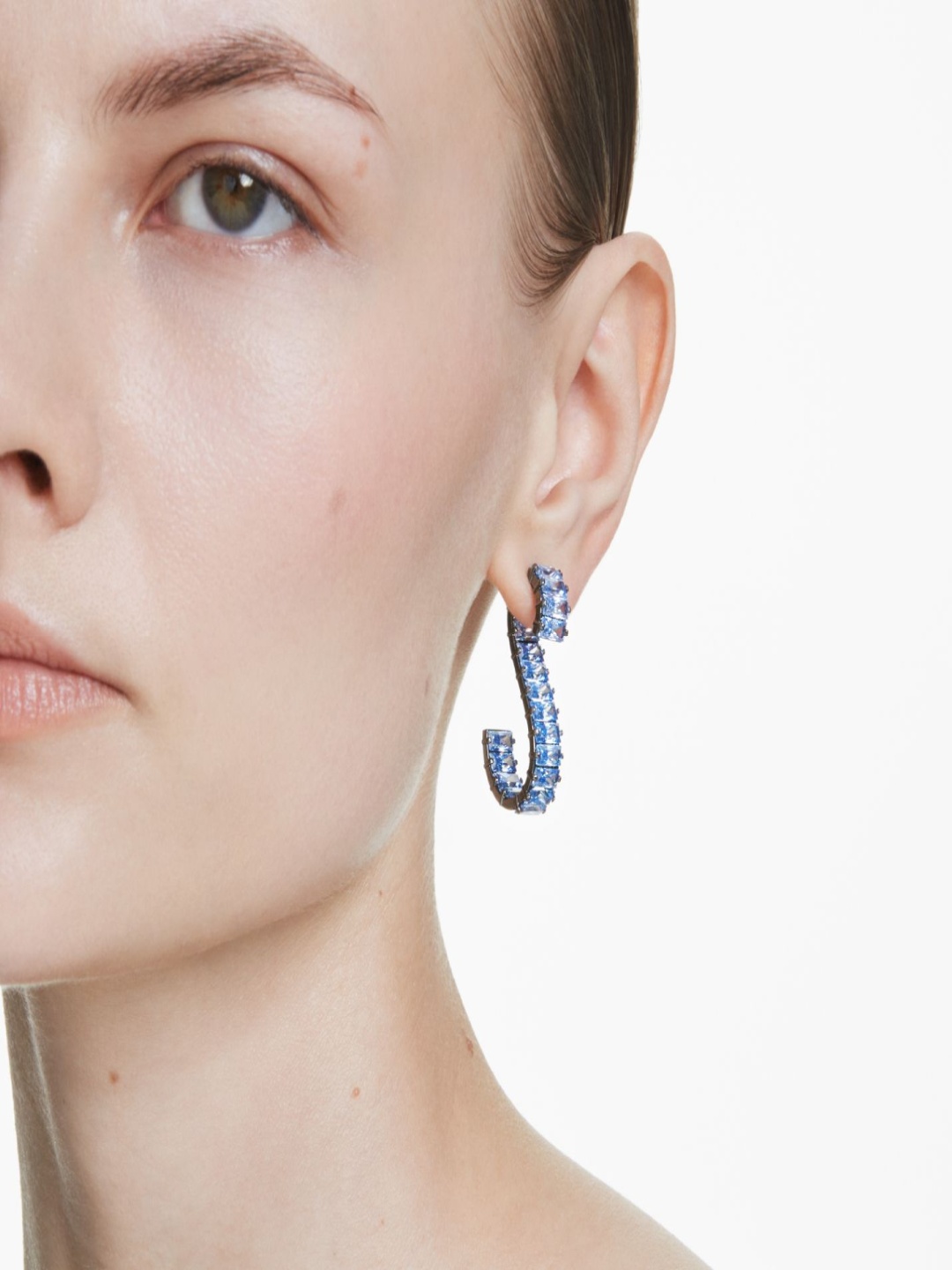 

SWAROVSKI Rhodium-Plated Crystal Studded Contemporary Shaped Drop Earrings, Blue