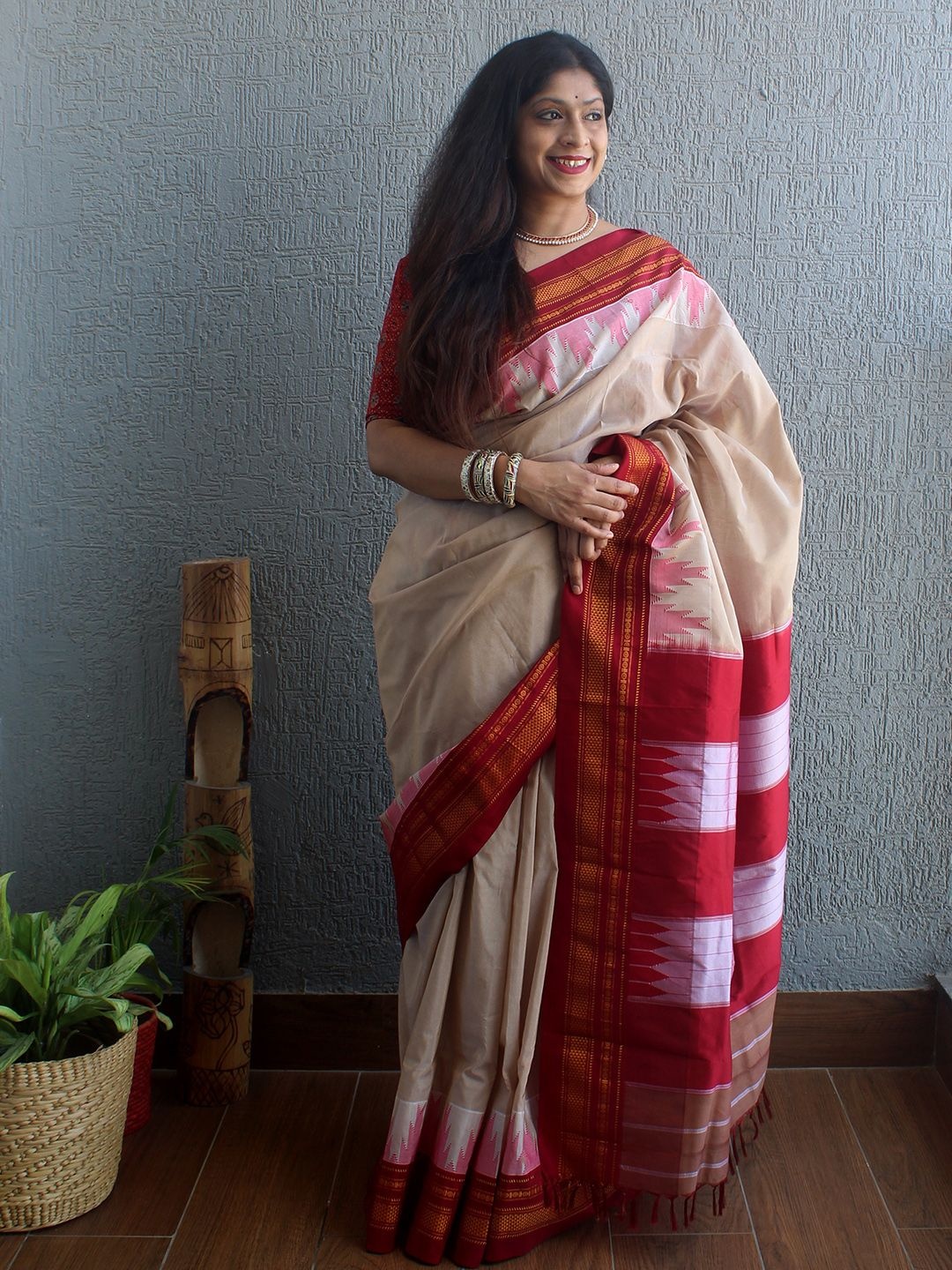 

Weaves of Tradition Woven Design Ilkal Saree, Beige