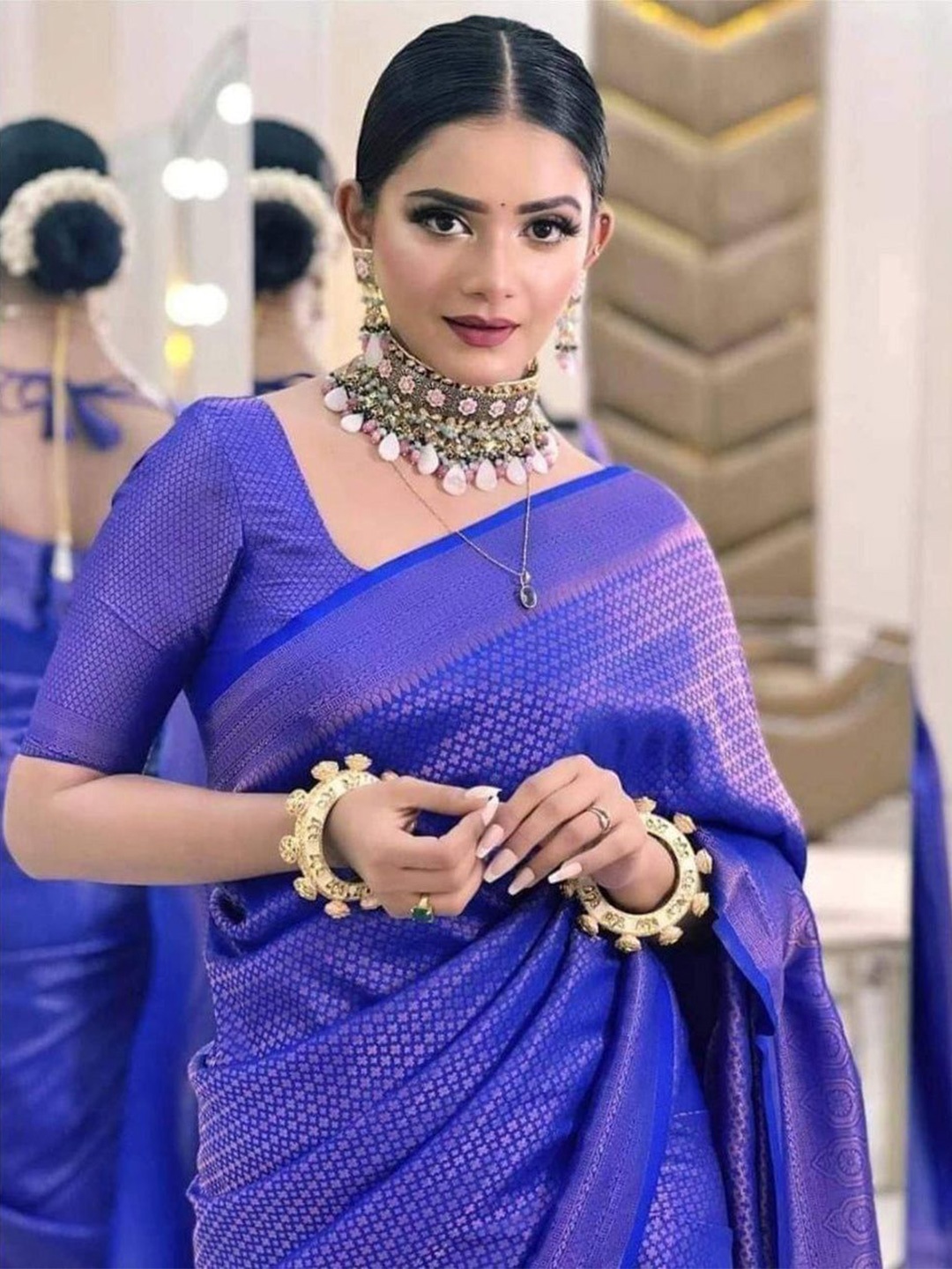 

Taslar Woven Design Silk Banarasi Saree, Blue