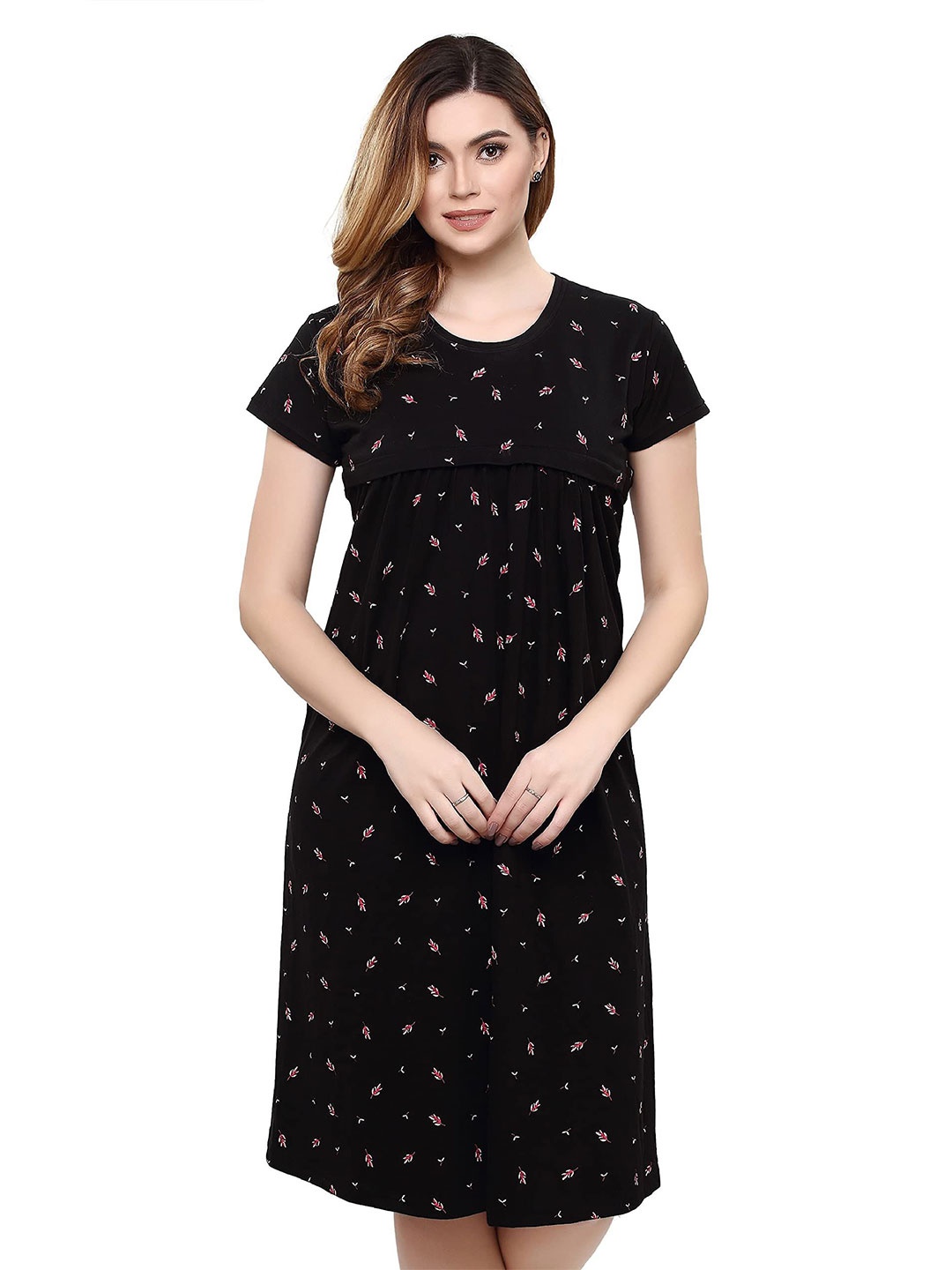 

TIGYWIGY Women Cotton Maternity Nightdress, Black
