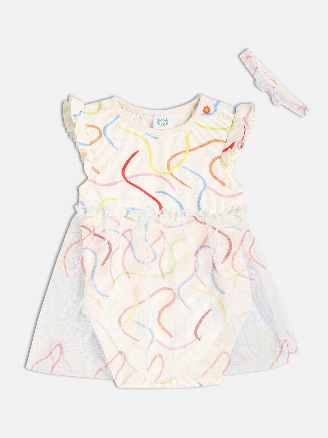 

MINI KLUB Girls Printed Bodysuit With Hair Band, White
