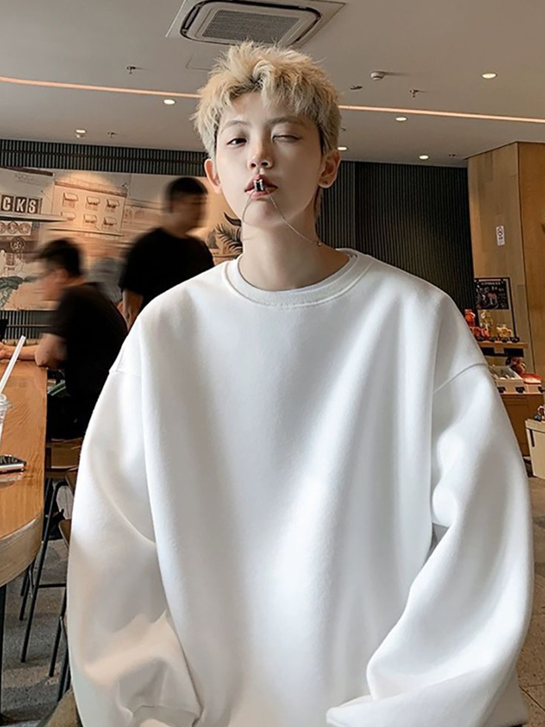 

StyleCast x Revolte Men Round Neck Cotton Sweatshirt, White