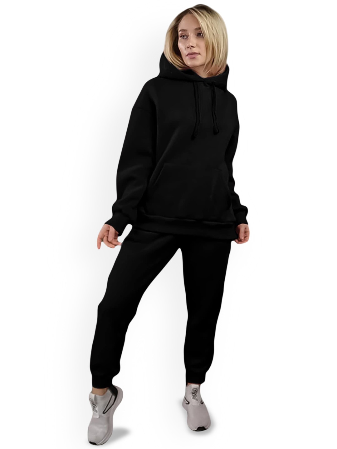 

NOTWILD Women Hooded Cotton Track Suit, Black