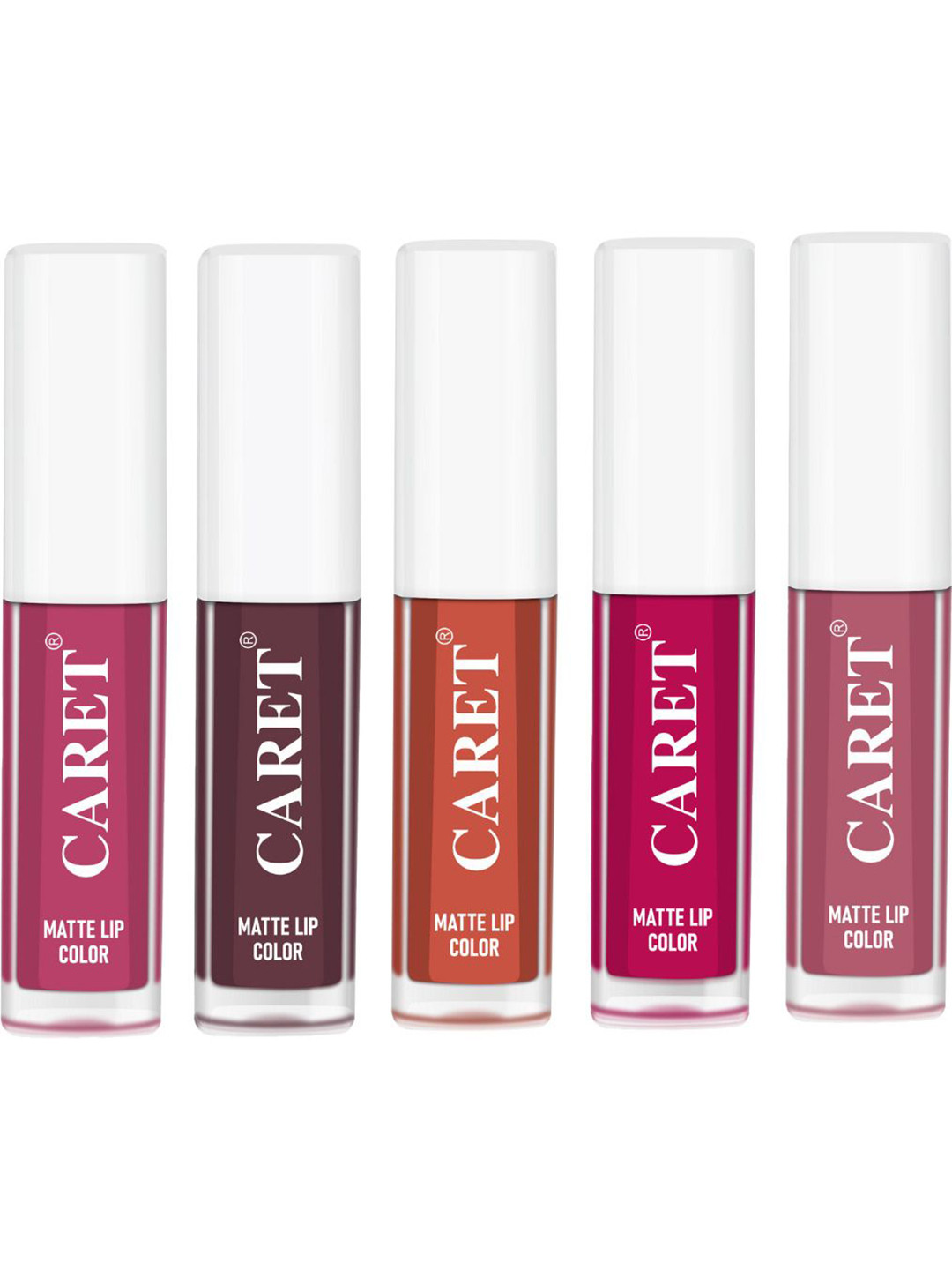 

CARET ORGANIC Set Of 5 Super-Pigmented Liquid Matte Lipsticks - 10 ml -Shade 8-7-6-5-2, Pink