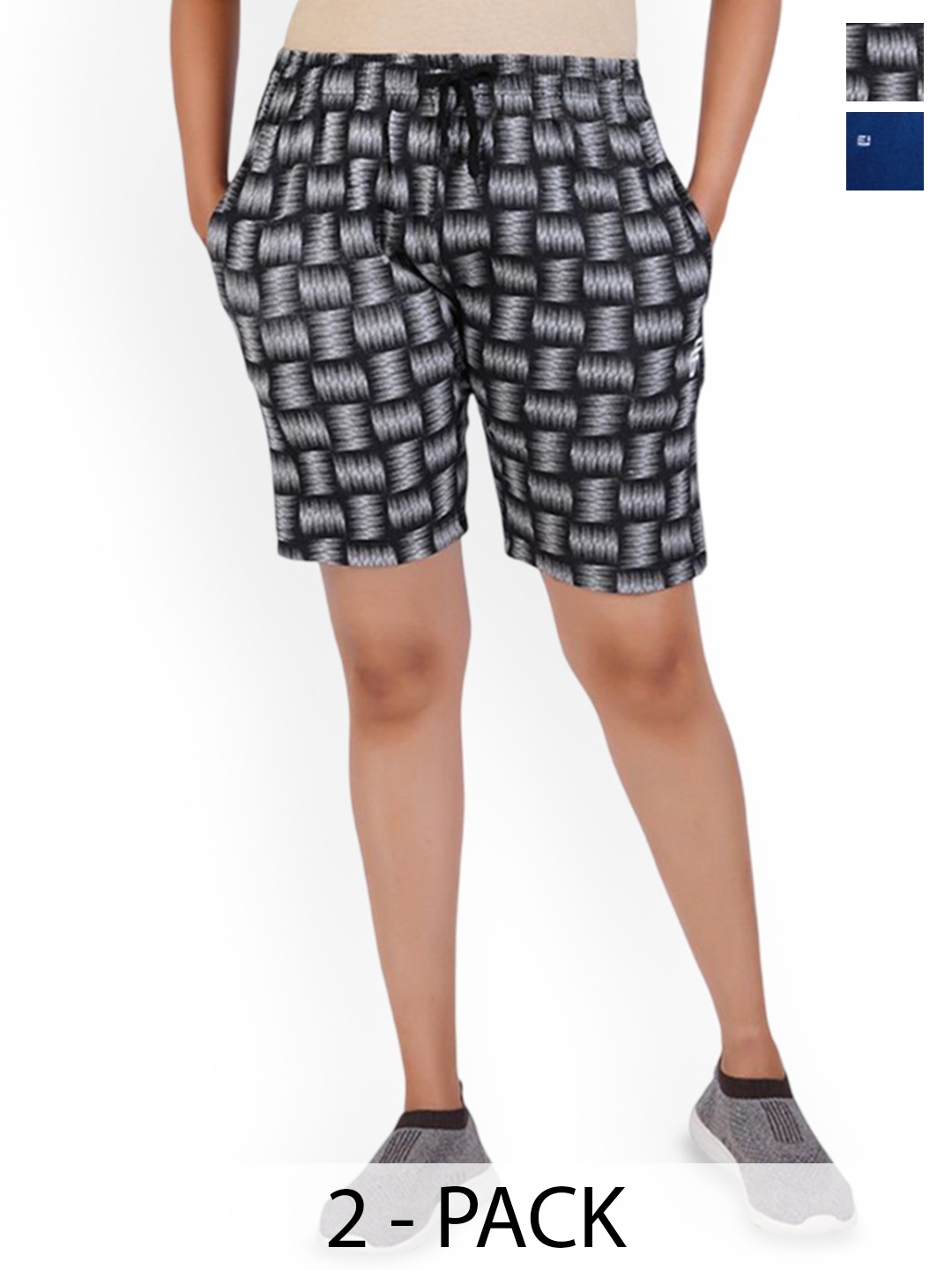 

FEEL TRACK Women Pack Of 2 Printed Shorts, Grey