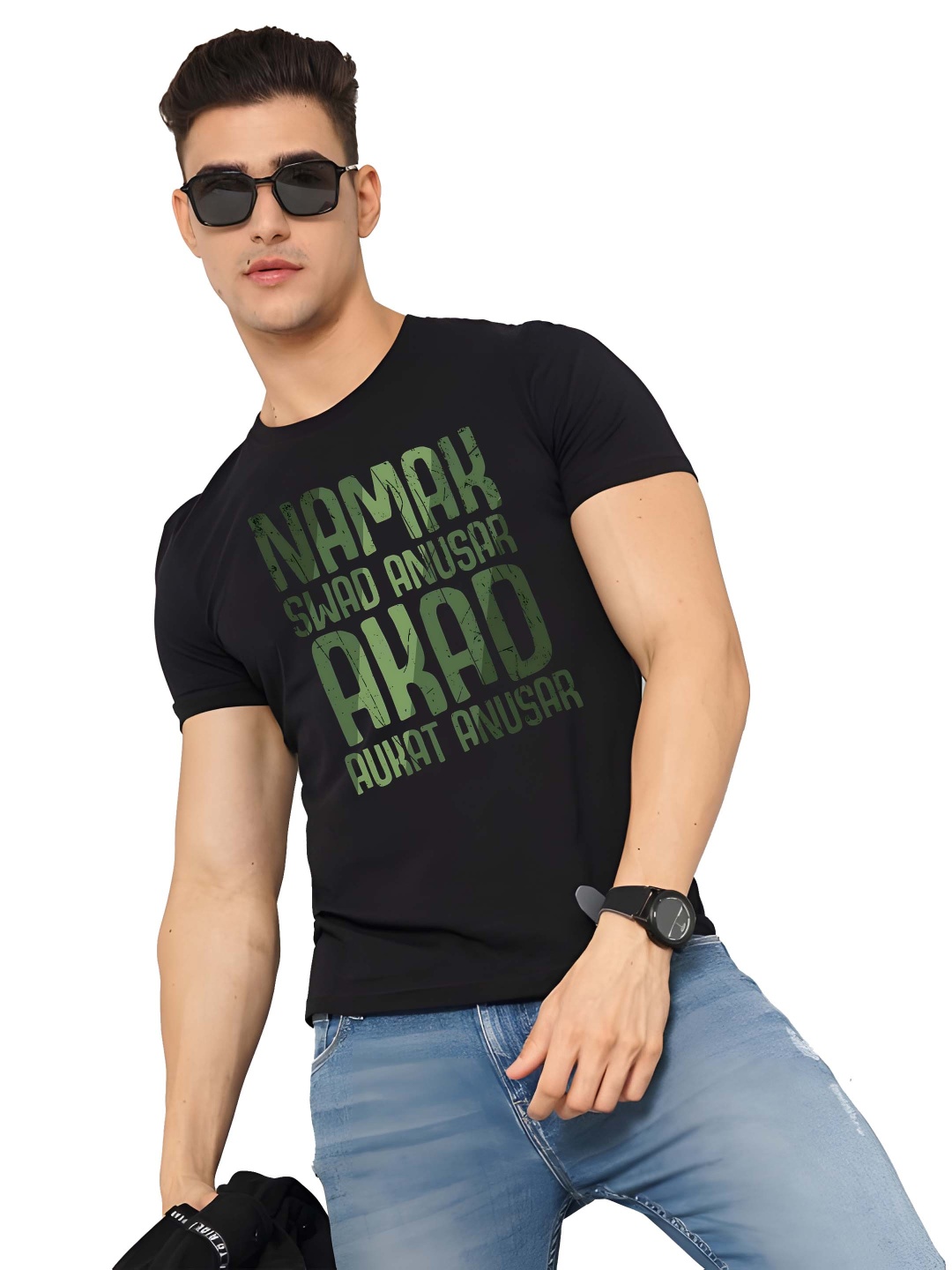 

Krimmple Men Typography Printed Round Neck Cotton T-shirt, Black