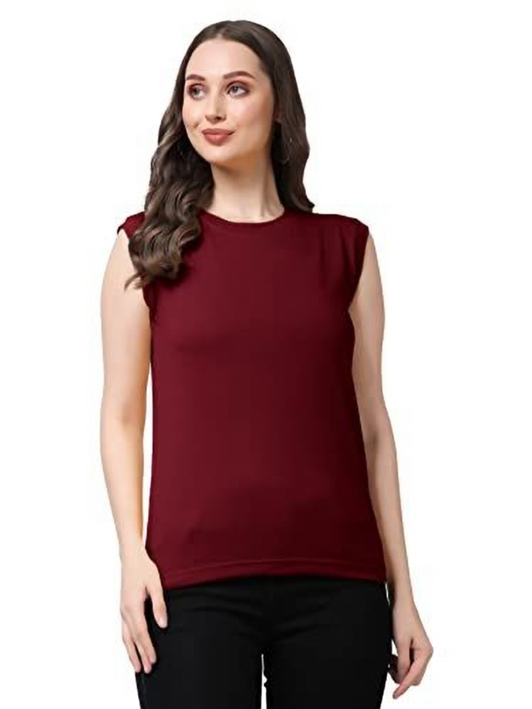 

NOTWILD Women Solid Round Neck Cotton Relaxed Fit T-shirt, Burgundy