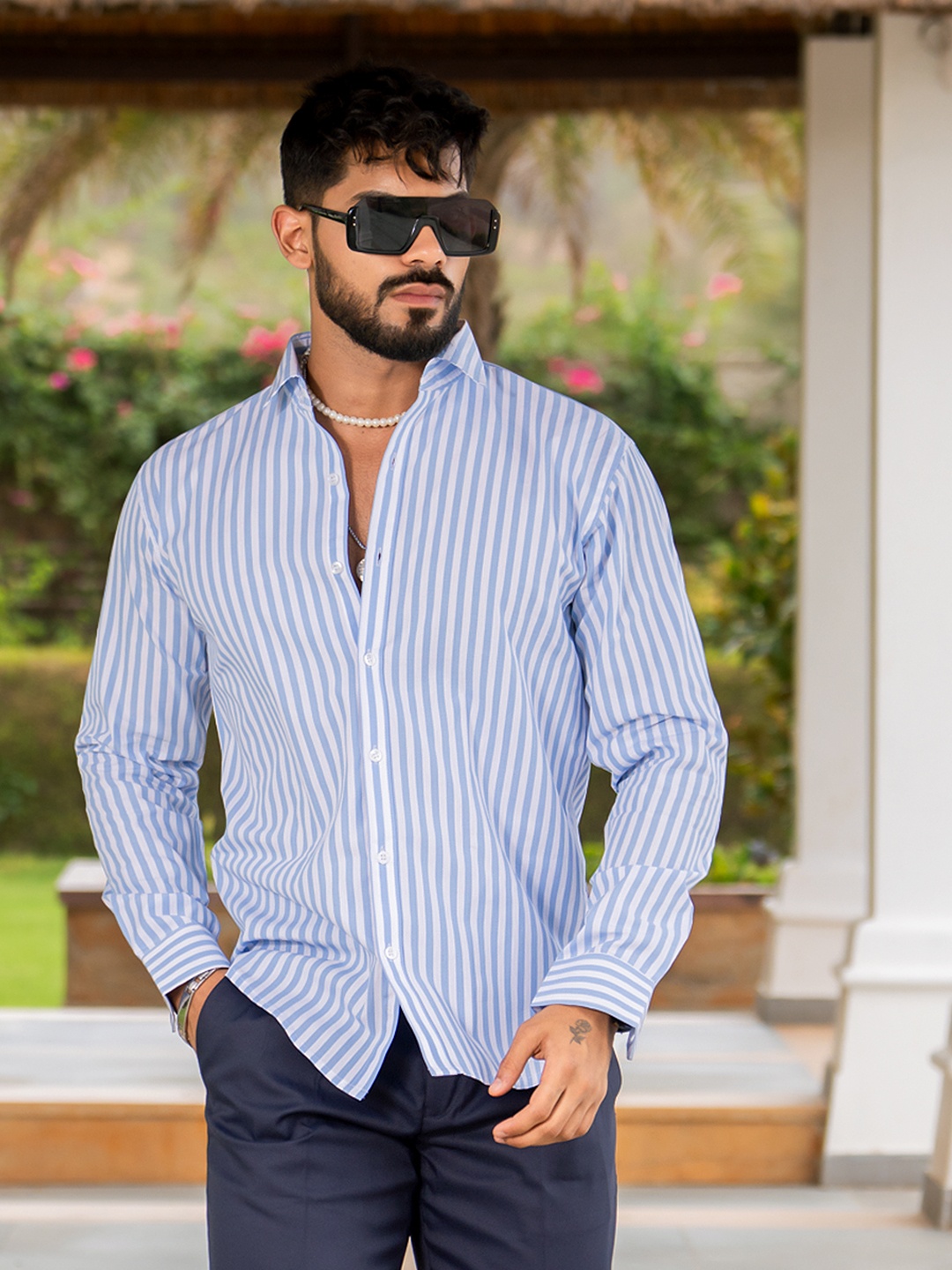 

Tistabene Men Comfort Opaque Striped Casual Shirt, White