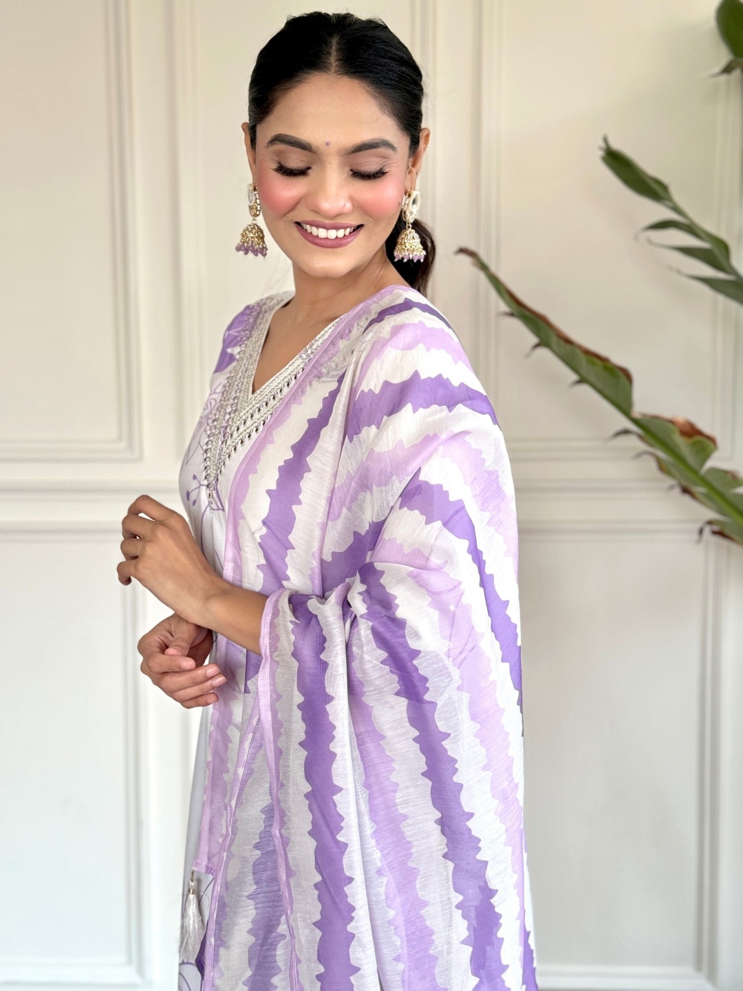 

KALINI Floral Printed V-Neck Sequinned Straight Kurta With Trousers & Dupatta, White
